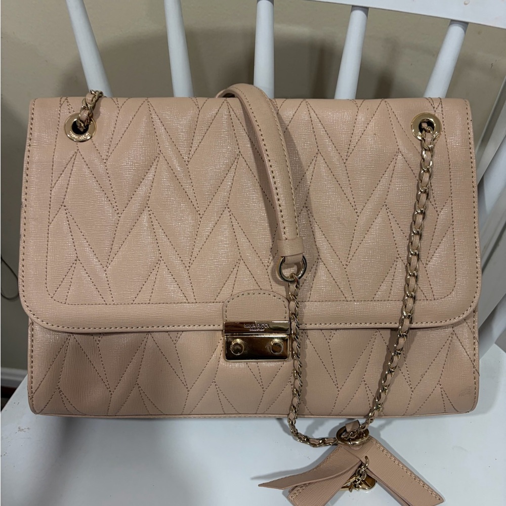 Nina Ricci Blush Quilted Shoulder Bag with Gold Chain